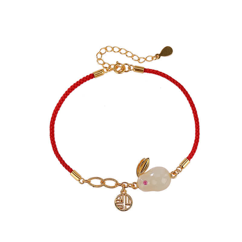 KarmaRipple's 925 Sterling Silver Year of the Rabbit Hetian Ivory Jade Fortune Blessing Red String Bracelet p9
