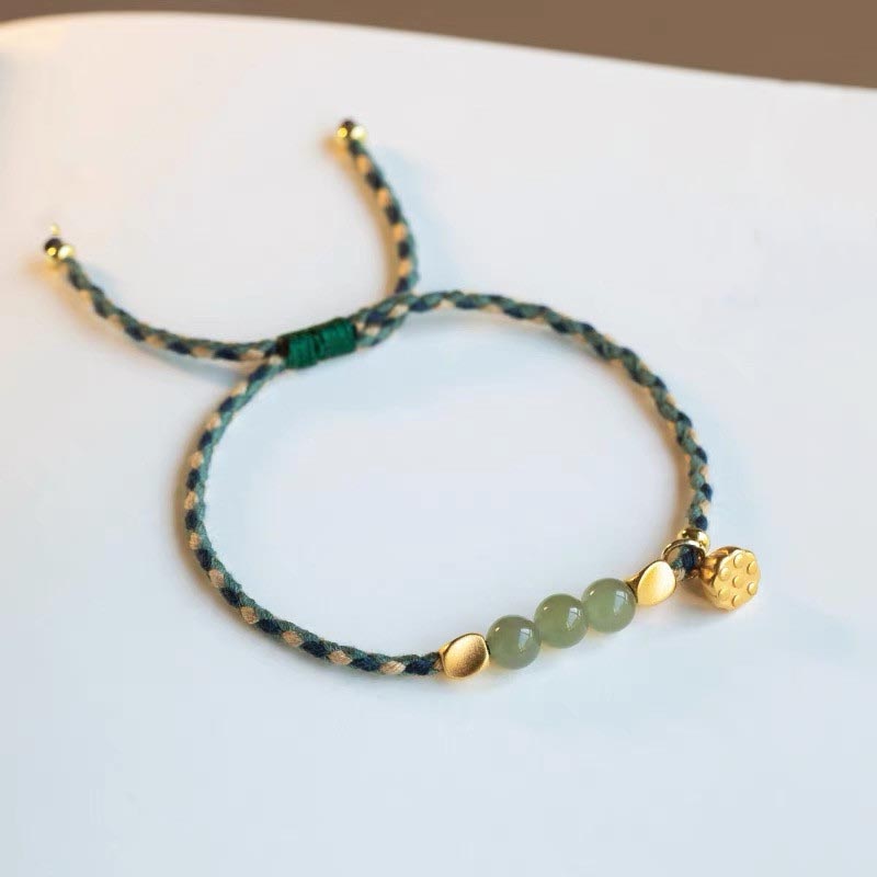 KarmaRipple's Handcrafted Hetian Jade Lotus Talisman Fortune Woven Bracelet p9