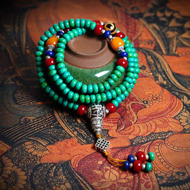 KarmaRipple's 108 Mala Beadwork Tibetan Turquoise Dzi Bead Protection Bracelet p1