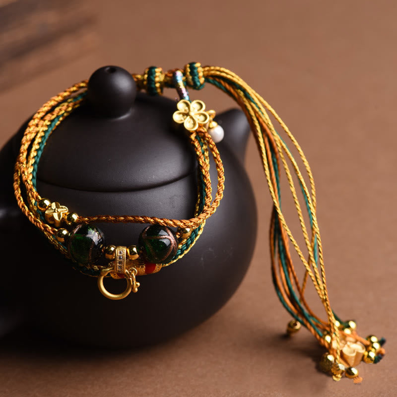 KarmaRipple's Tibetan Handmade Rope Liuli Glass Bead Woven Multilayered Balancing Bracelet p1