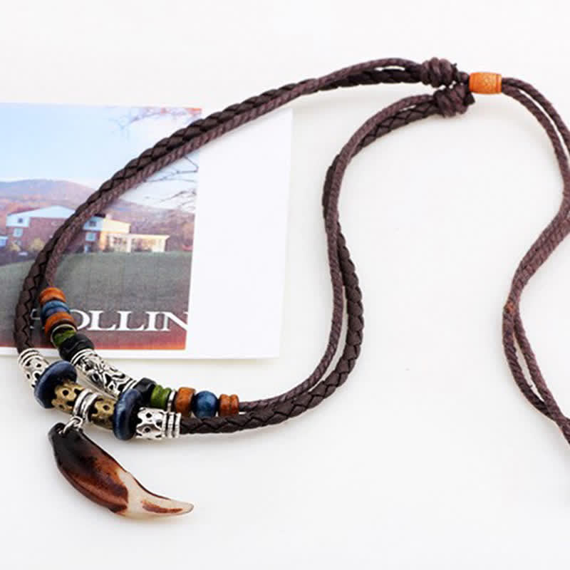 KarmaRipple's Ethnic Wolf Tooth Pattern Beadwork Wealth Pendant Necklace p6