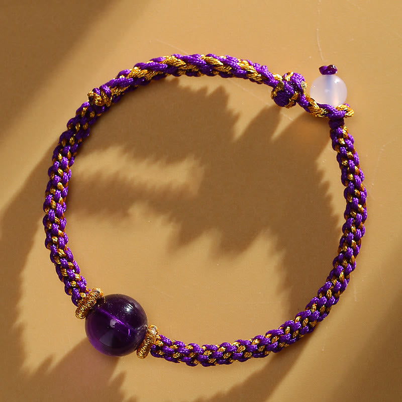 KarmaRipple's Handmade Red Agate Amethyst Golden Rutilated Quartz Pink Gemstone Bead Calm Woven Bracelet p2
