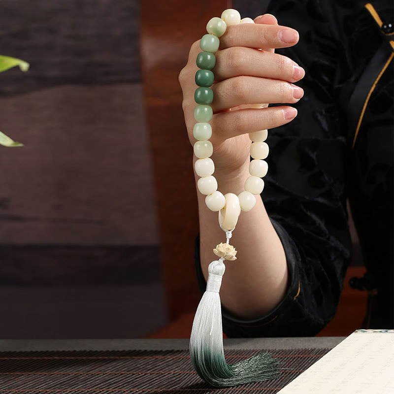 KarmaRipple's Authentic Gradient Bodhi Seed Fortune Money Bag Lotus Wisdom Tassel Wrist Mala p13