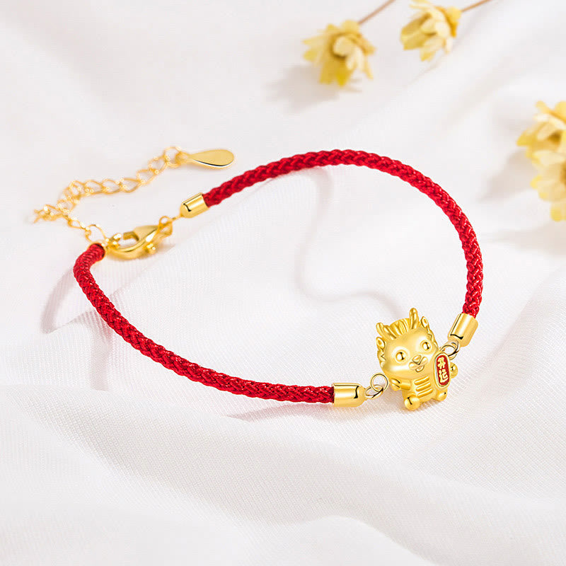 KarmaRipple's 925 Sterling Silver Year Of The Dragon Fortunate Golden Dragon Strength Red Rope Chain Bracelet p3