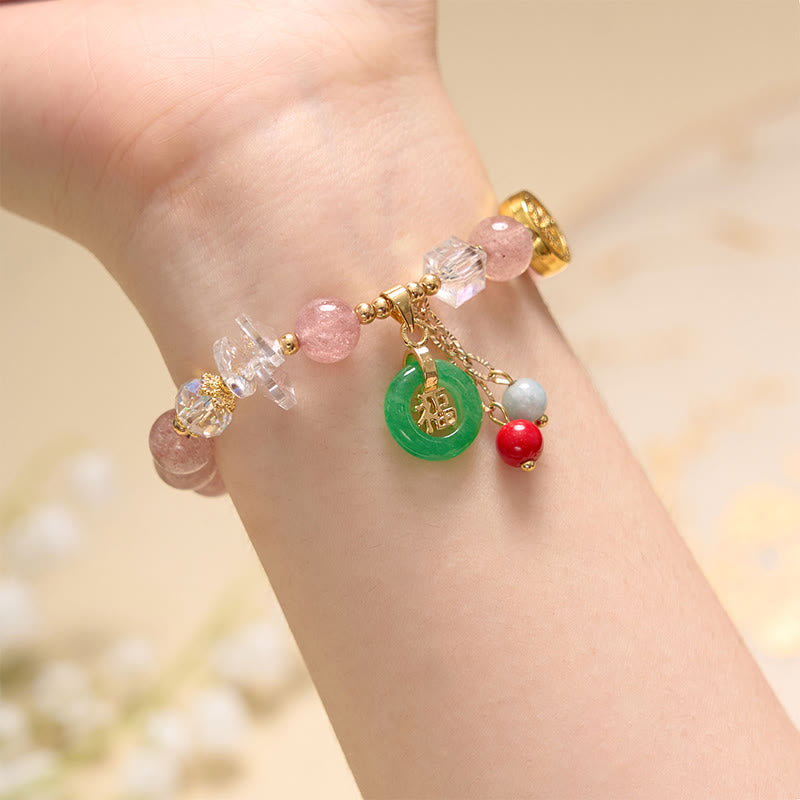 KarmaRipple's Strawberry Quartz Jade Fu Character Talisman Balancing Bracelet p5