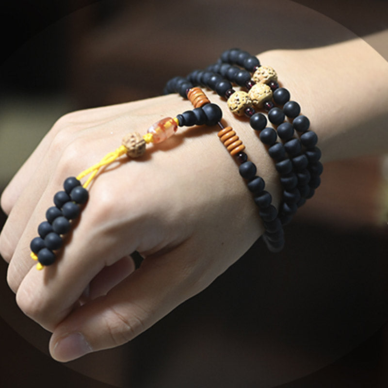 KarmaRipple's Tibetan Mala Cypress Bodhi Seed Red Agate Balancing Bracelet p4