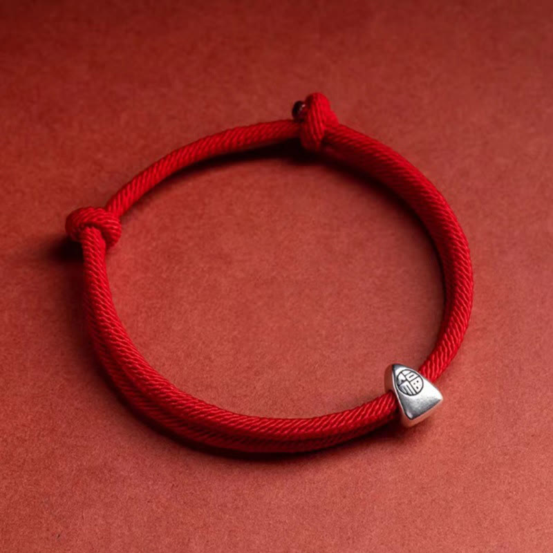 KarmaRipple's 925 Sterling Silver Fu Character Blessing Handmade Woven Bracelet p2