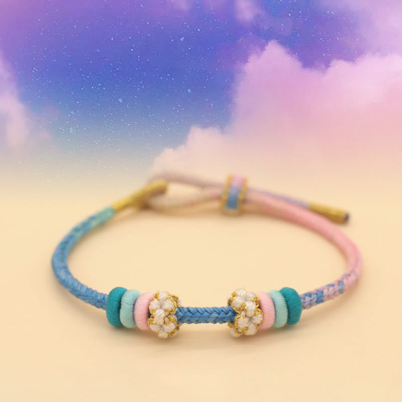 KarmaRipple's Handmade Eight Thread Peace Weave Peach Blossom Weave Fortune Rope Woven Bracelet p18