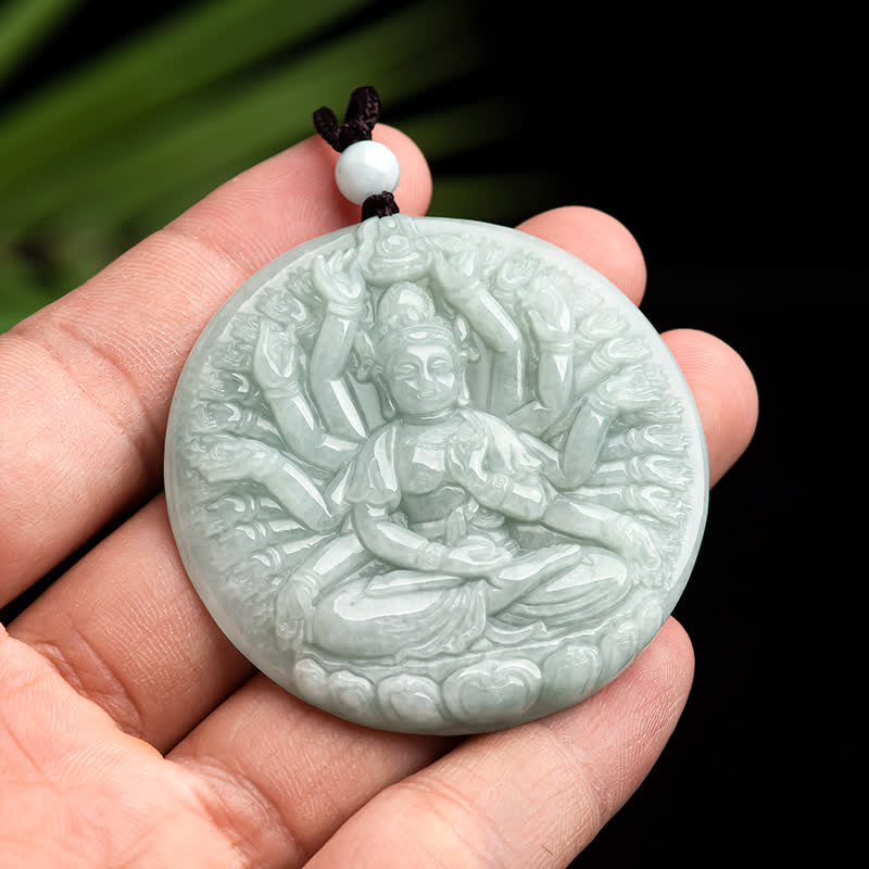 KarmaRipple's Thousand-Hand Kwan Yin Avalokitesvara Jade Blessing String Pendant Necklace p4