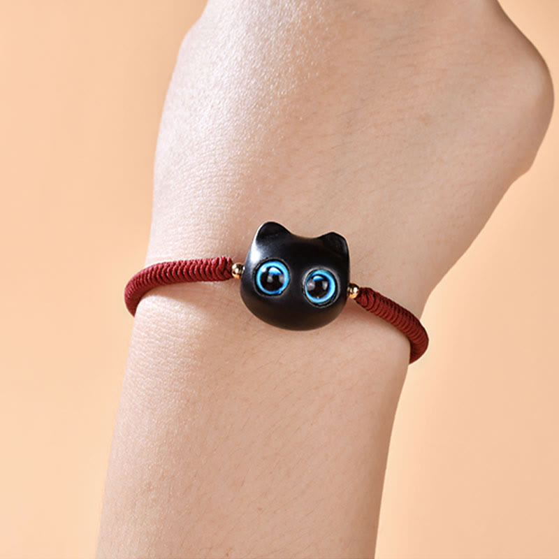 KarmaRipple's Ebony Wood Cat Head Pattern Peace King Kong Weave Woven Bracelet p10