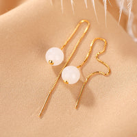 KarmaRipple's 925 Sterling Silver Ivory Jade Beaded Happiness Drop Earrings