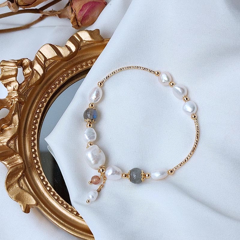 KarmaRipple's Pearl Moonstone Strawberry Quartz Bead Optimism Bracelet p3