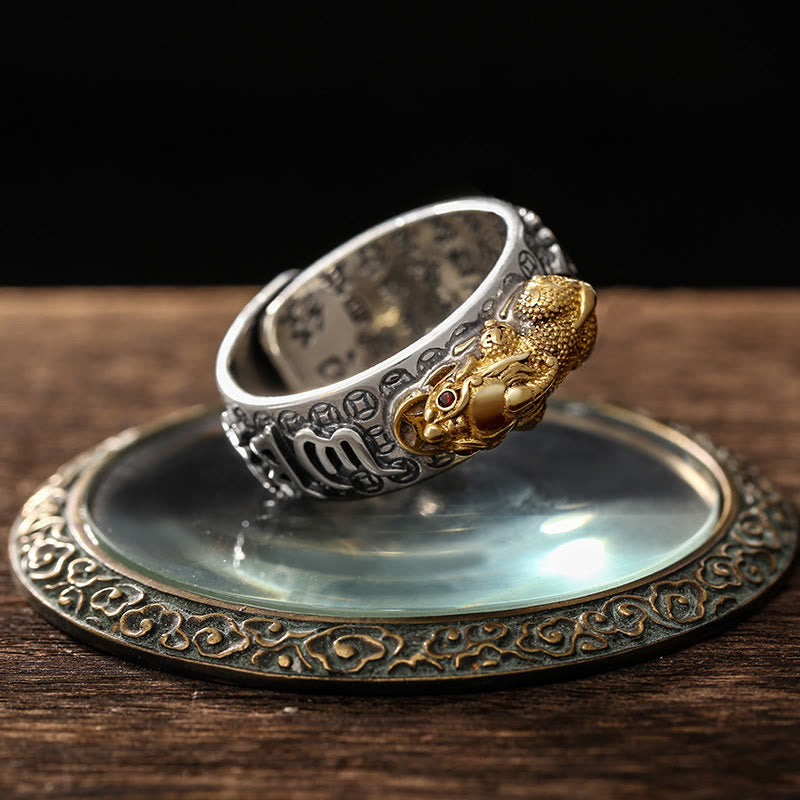 KarmaRipple's Tibetan 990 Sterling Silver Om Mani Padme Hum PiXiu Dorje Vajra Heart Sutra Engraved Wealth Ring p5