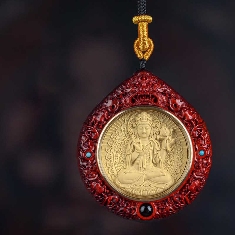 KarmaRipple's Chinese Zodiac Avalokitesvara Small Leaf Red Sandalwood Ebony Longevity Pendant Necklace p44