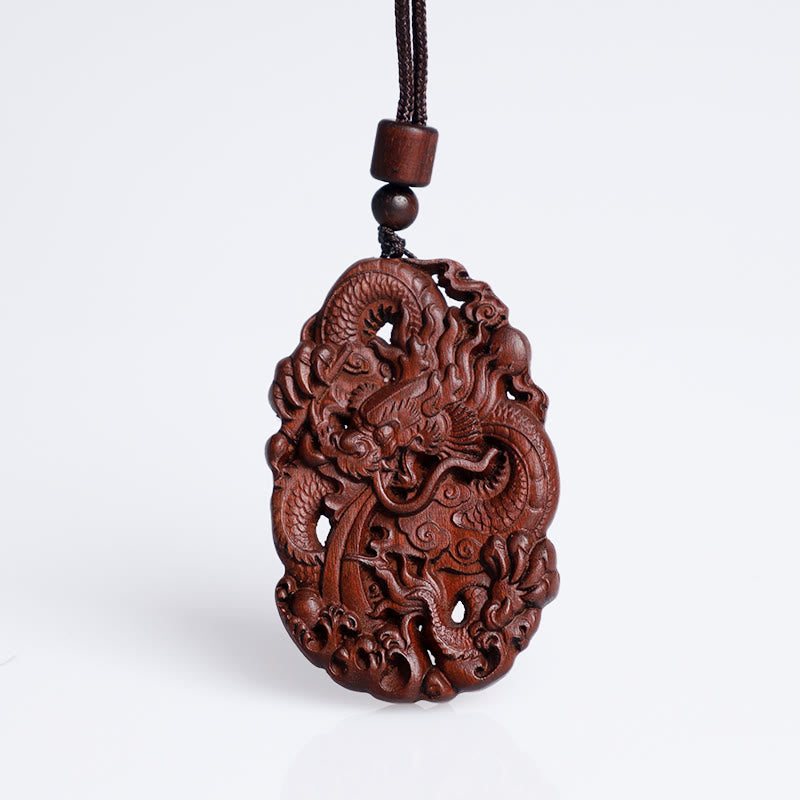 KarmaRipple's Lightning Struck Jujube Wood Double Dragon Relief Ward Off Evil Spirits Pendant Necklace p9