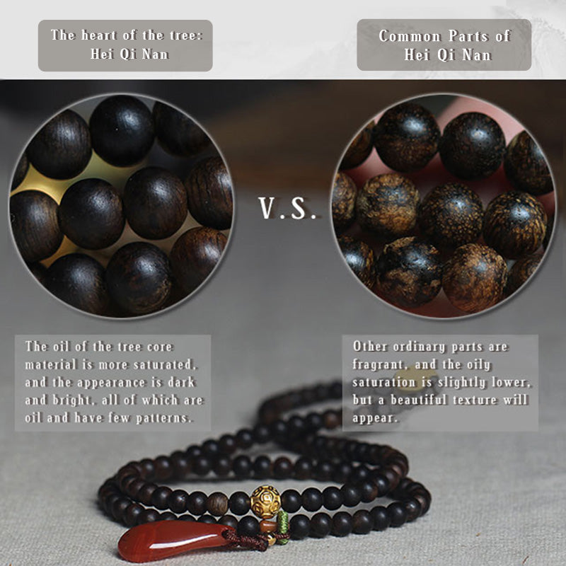 KarmaRipple's 999 Gold Nha Trang Heiqinan Agarwood Amber Red Agate Strength Meditation Bracelet p15