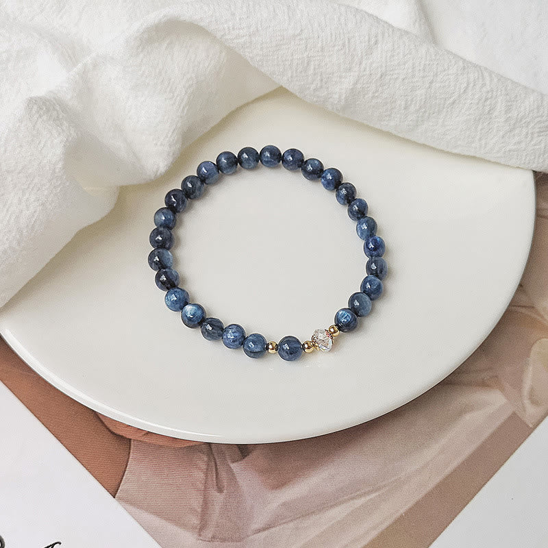 KarmaRipple's 14K Gold Plated Bronze Aquamarine Ivory Gemstone Ivory Agate Blue Gemstone Balancing Bracelet p17