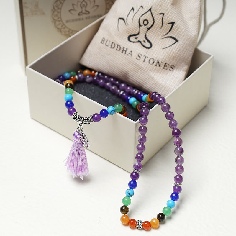 KarmaRipple's Balancing Gemstone Mala Prayer Beadwork 108 Meditation Balancing Multilayer Bracelet Pendant p9