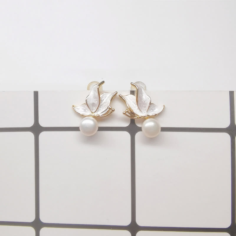 KarmaRipple's 925 Sterling Silver Posts Bronze Plated Gold Authentic Pearl Bead Butterfly Wisdom Stud Earrings p2