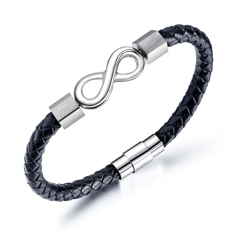 KarmaRipple's Endless Weave Titanium Steel Infinity Leather Weave Balance Bracelet p23