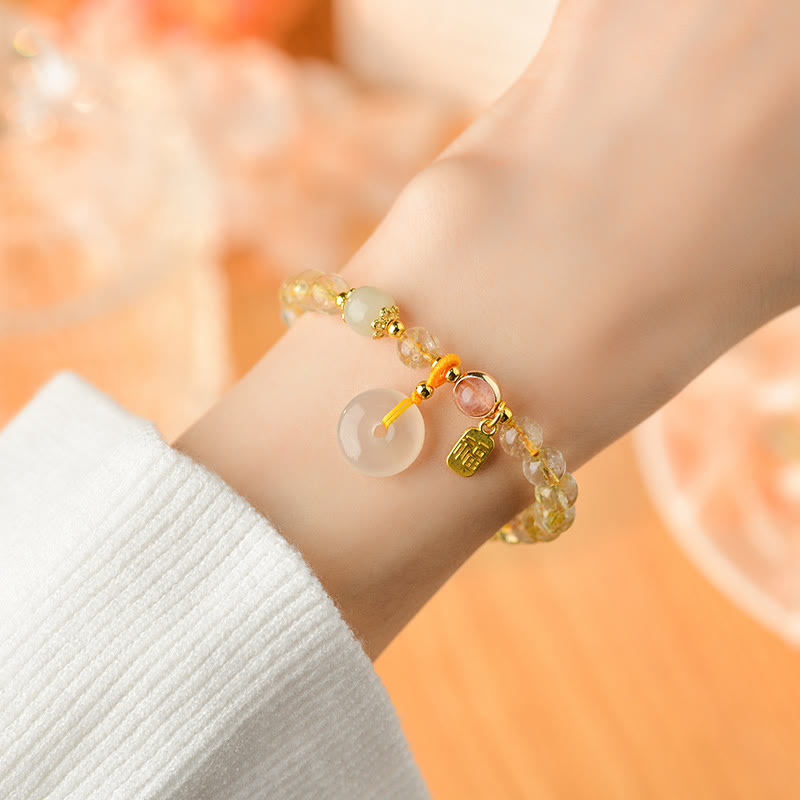 KarmaRipple's Authentic Golden Rutilated Quartz Fu Character Peace Buckle Talisman Wealth Bracelet p7