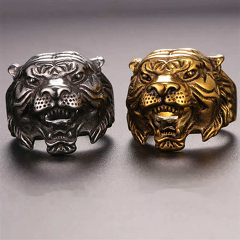 KarmaRipple's Men's Animal Tiger Head Titanium Steel Balance Calm Punk Rock Biker Ring p35