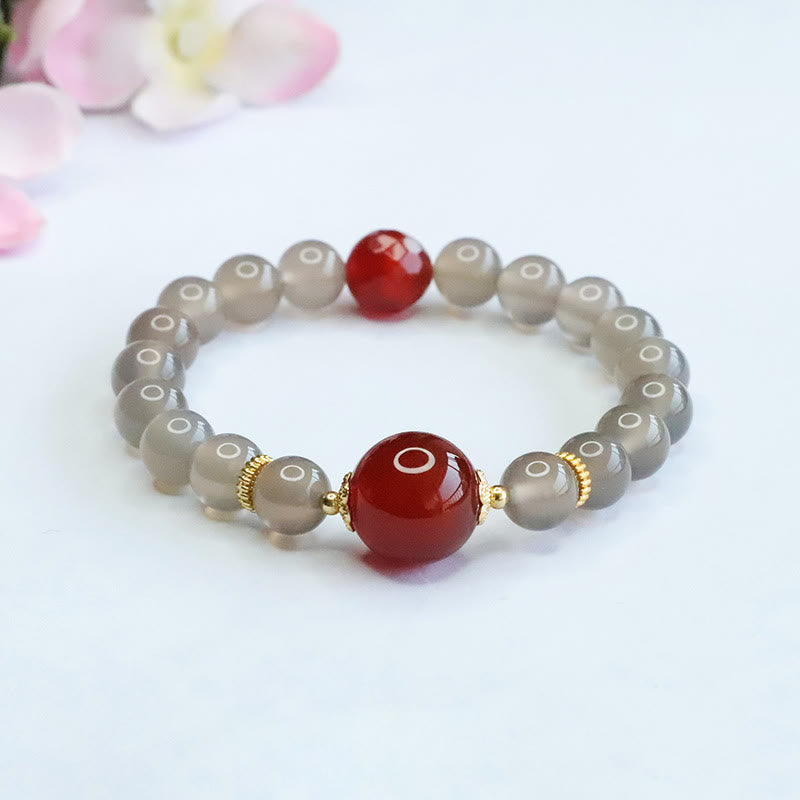 KarmaRipple's Authentic Gray Chalcedony Red Agate Balance Bracelet p1