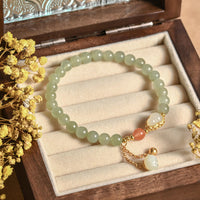 KarmaRipple's 925 Sterling Silver Hetian Jade Gourd Lotus Abundance Fortune Bracelet