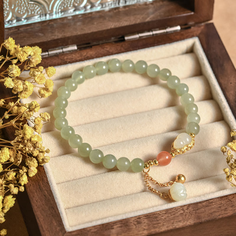 KarmaRipple's 925 Sterling Silver Hetian Jade Gourd Lotus Abundance Fortune Bracelet p19