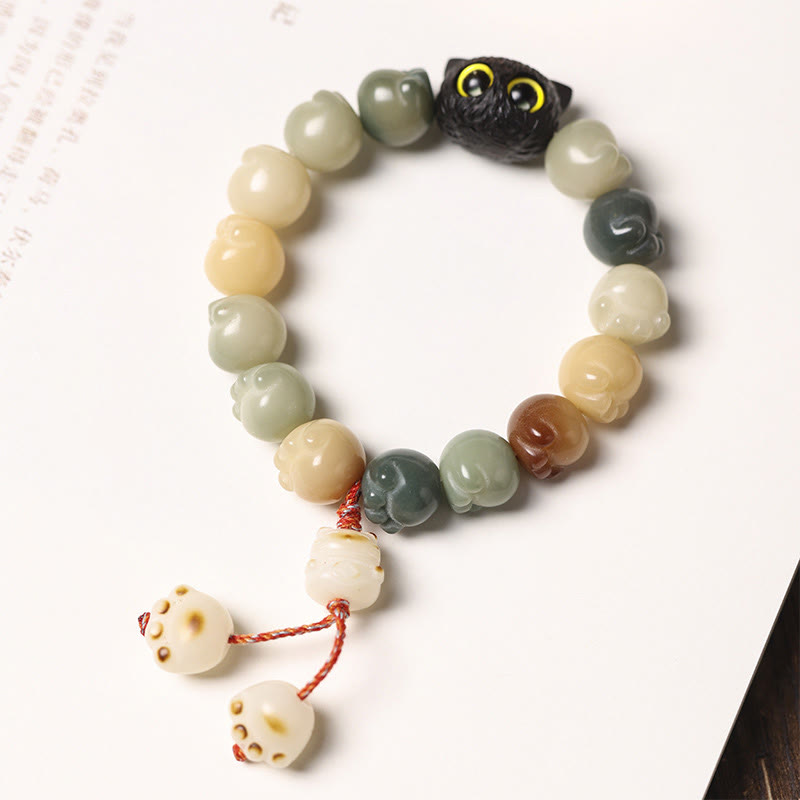 KarmaRipple's Authentic Bodhi Seed Lovely Paw Ebony Wood Fortunate Cat Wisdom Bracelet p12