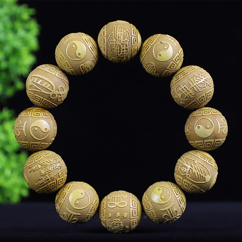 KarmaRipple's Chinese Zodiac Rosewood Ebony Boxwood Bronze Coin PiXiu Carved Warmth Bracelet p17