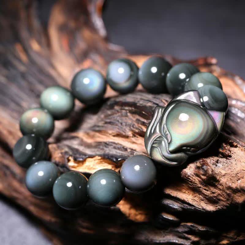 KarmaRipple's Rainbow Obsidian Fox Balancing Positive Bracelet p1