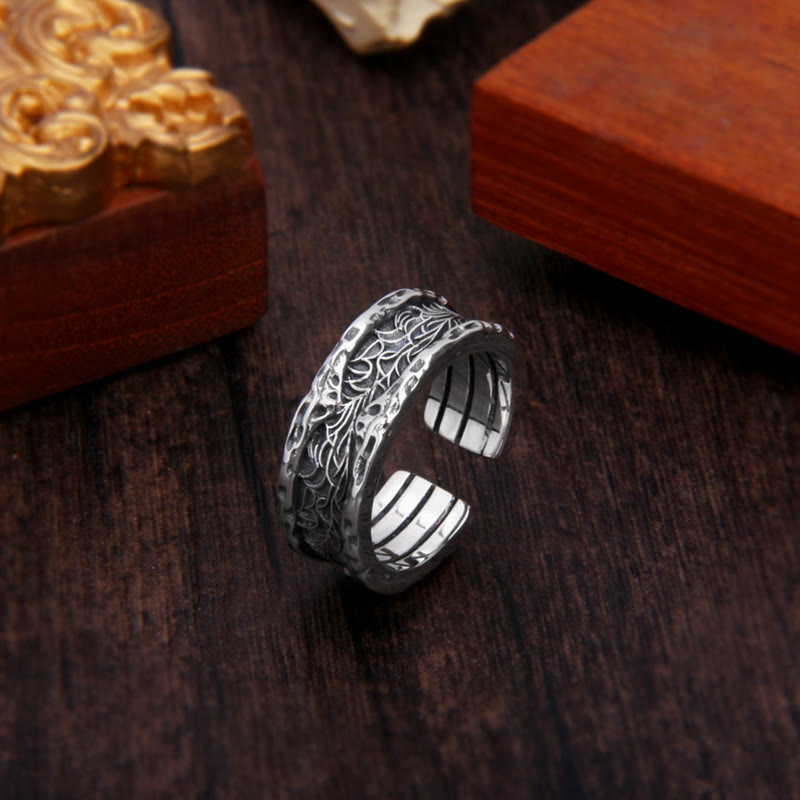 KarmaRipple's 925 Sterling Silver Retro Tang Dynasty Flower Design Fortune Adjustable Ring p2