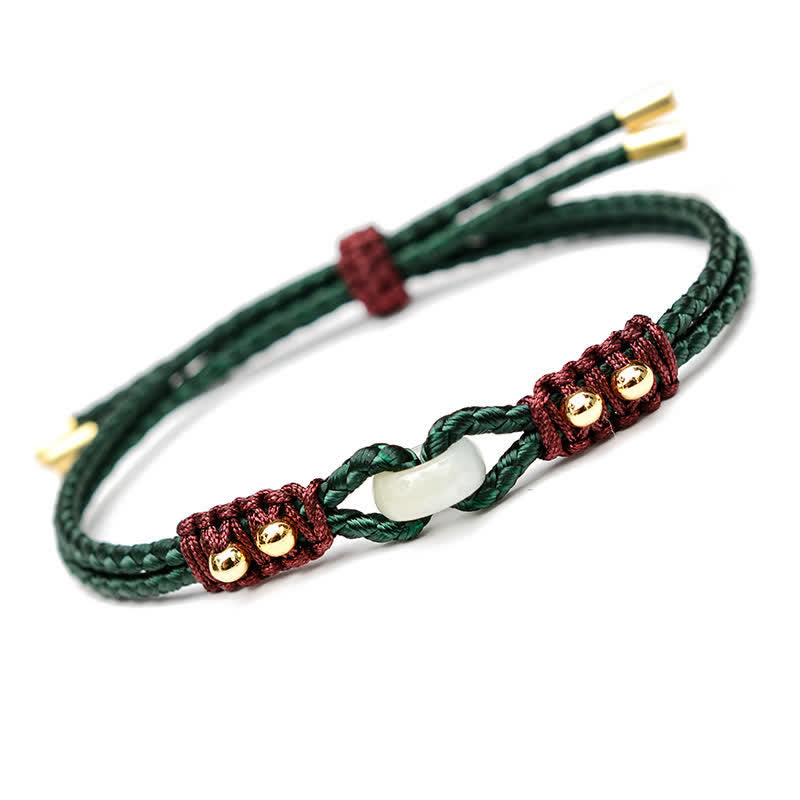 KarmaRipple's Round Peace Buckle Jade Abundance Wealth String Bracelet p4