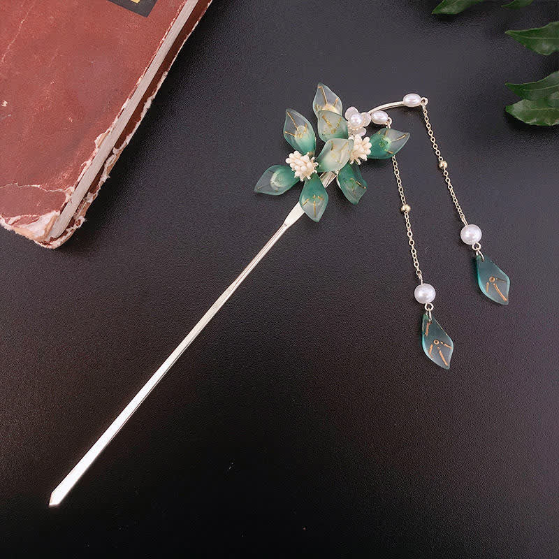 KarmaRipple's Flower Leaf Pearl Peace Tassel Hairpin p10