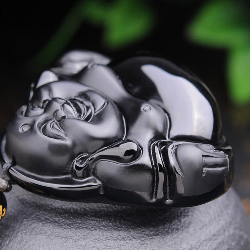 KarmaRipple's Laughing Buddha Black Obsidian Transformation Necklace Pendant p6