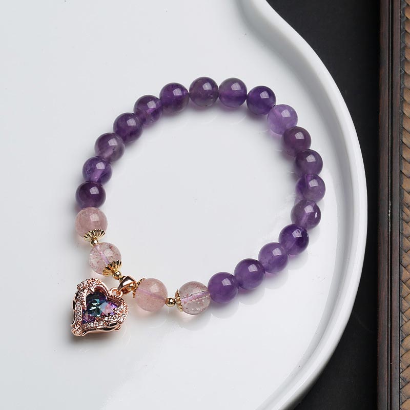 KarmaRipple's Authentic Amethyst Strawberry Quartz Gemstone Fortune Bracelet p1
