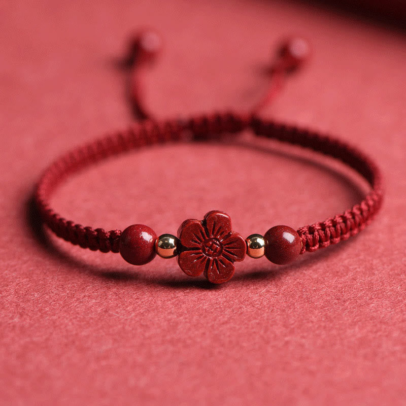 KarmaRipple's Four Leaf Clover Five-petal Flower Cinnabar Blessing Red String Bracelet p23
