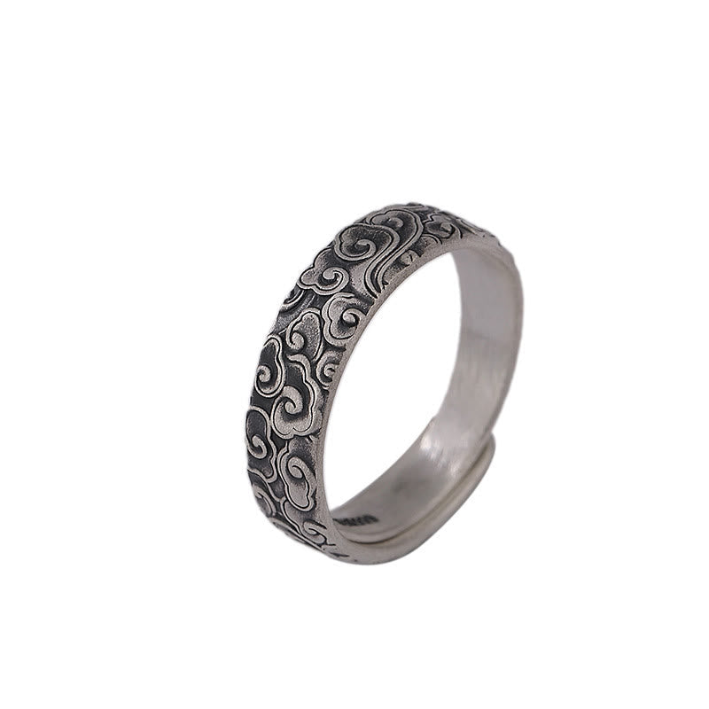 KarmaRipple's 999 Sterling Silver Lotus Flower Plum Blossom Auspicious Clouds Engraved Enlightenment Ring p12