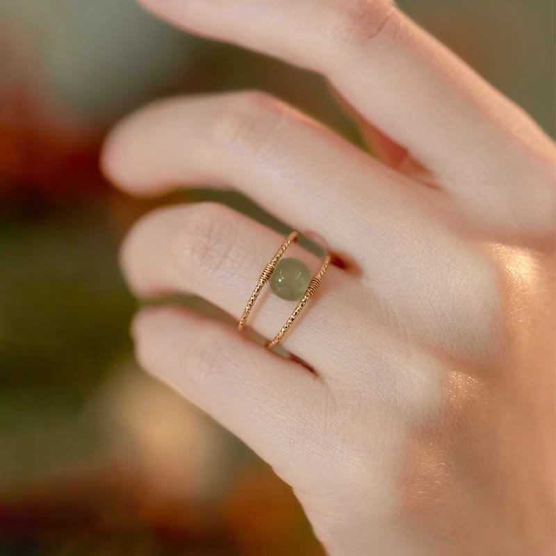 KarmaRipple's Round Jade Pearl Bead Double Layer Bronze Fortune Adjustable Ring p4
