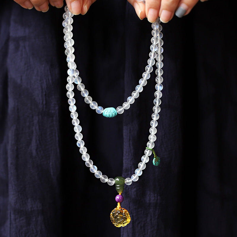 KarmaRipple's 108 Mala Beadwork Moonstone Amber Lotus Turquoise Gemstone Balancing Bracelet p3
