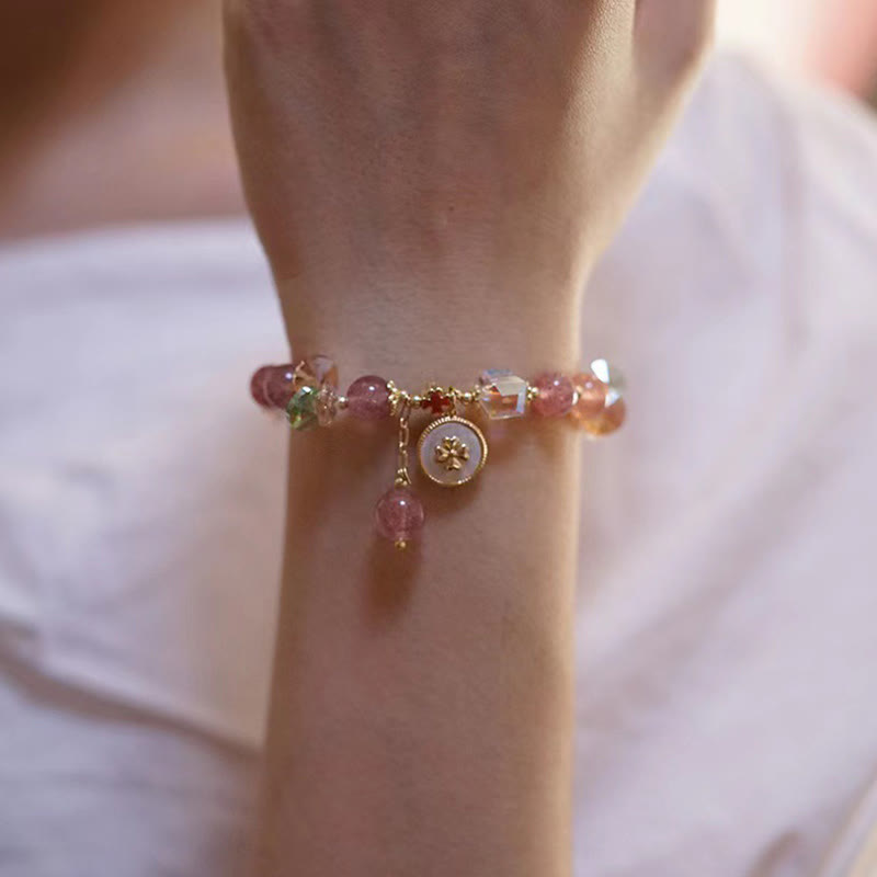 KarmaRipple's Strawberry Quartz Fortunate Four Leaf Clover Balancing Talisman Bracelet p12