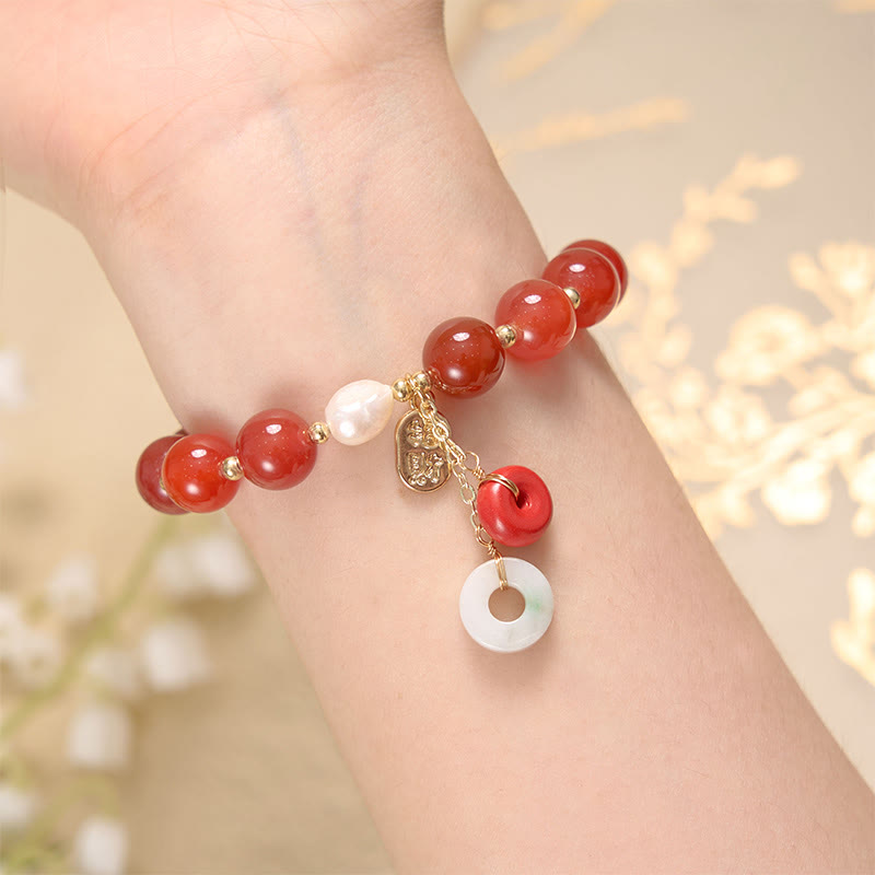 KarmaRipple's Jade Red Agate Peace Buckle Talisman Confidence Bracelet p12