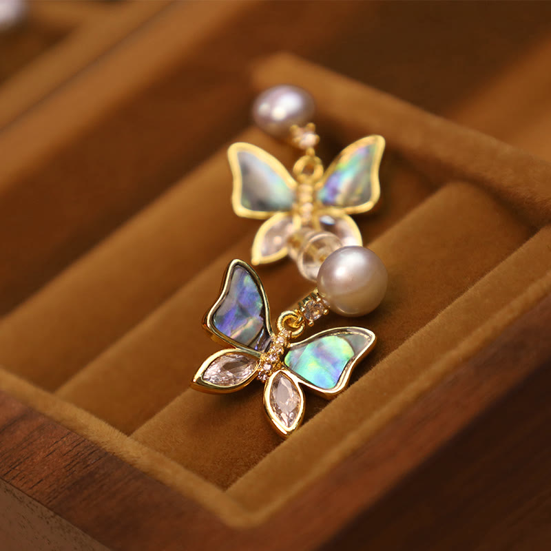 KarmaRipple's 18K Gold Plated Bronze Authentic Shell Pearl Butterfly Sincerity Stud Earrings p6