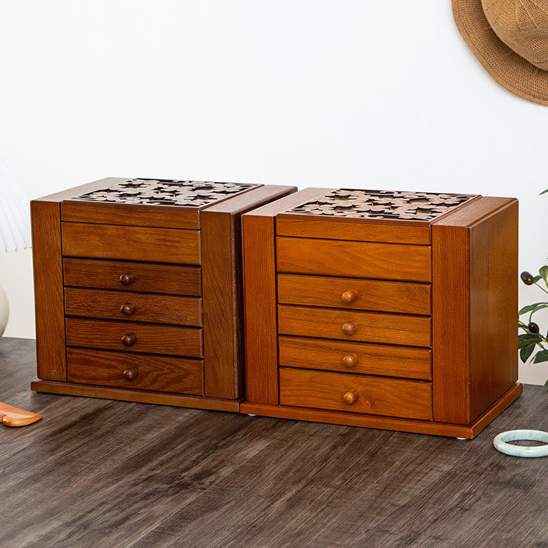 KarmaRipple's Vintage Large Capacity Wooden Jewelry Box Jewelry Storage Box With Mirror p25