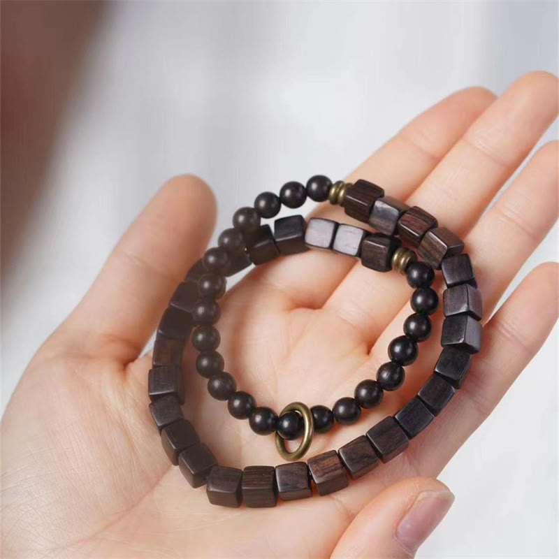 KarmaRipple's Tibet Ebony Wood Square Beadwork Peace Double Wrap Bracelet p5