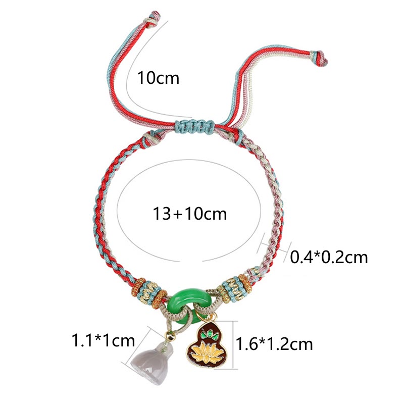KarmaRipple's Colorful Rope Chalcedony Lotus Jade Peace Buckle Balance Gourd Talisman Bracelet p10
