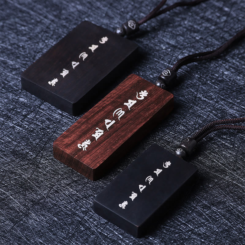 KarmaRipple's 999 Sterling Silver Small Leaf Red Sandalwood Ebony Wood Om Mani Padme Hum Inlaid Protection Pendant Necklace p4