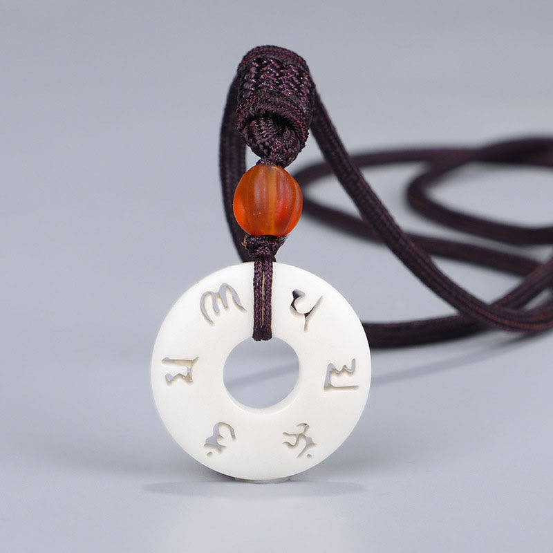 KarmaRipple's Ivory Fruit Om Mani Padme Hum Engraved Protection Pendant Necklace p1