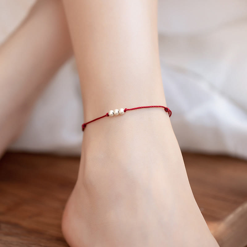 KarmaRipple's 925 Sterling Silver Three Beadwork Protection String Bracelet Anklet p12